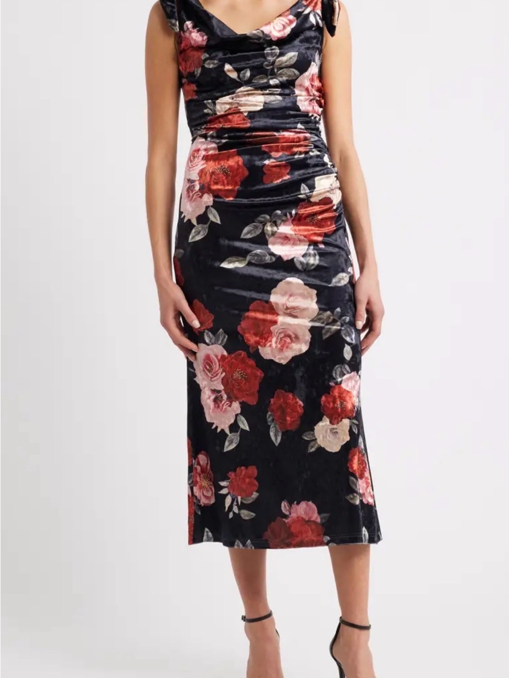 Lulus Teagan Floral Print Off the Shoulder Velvet Dress